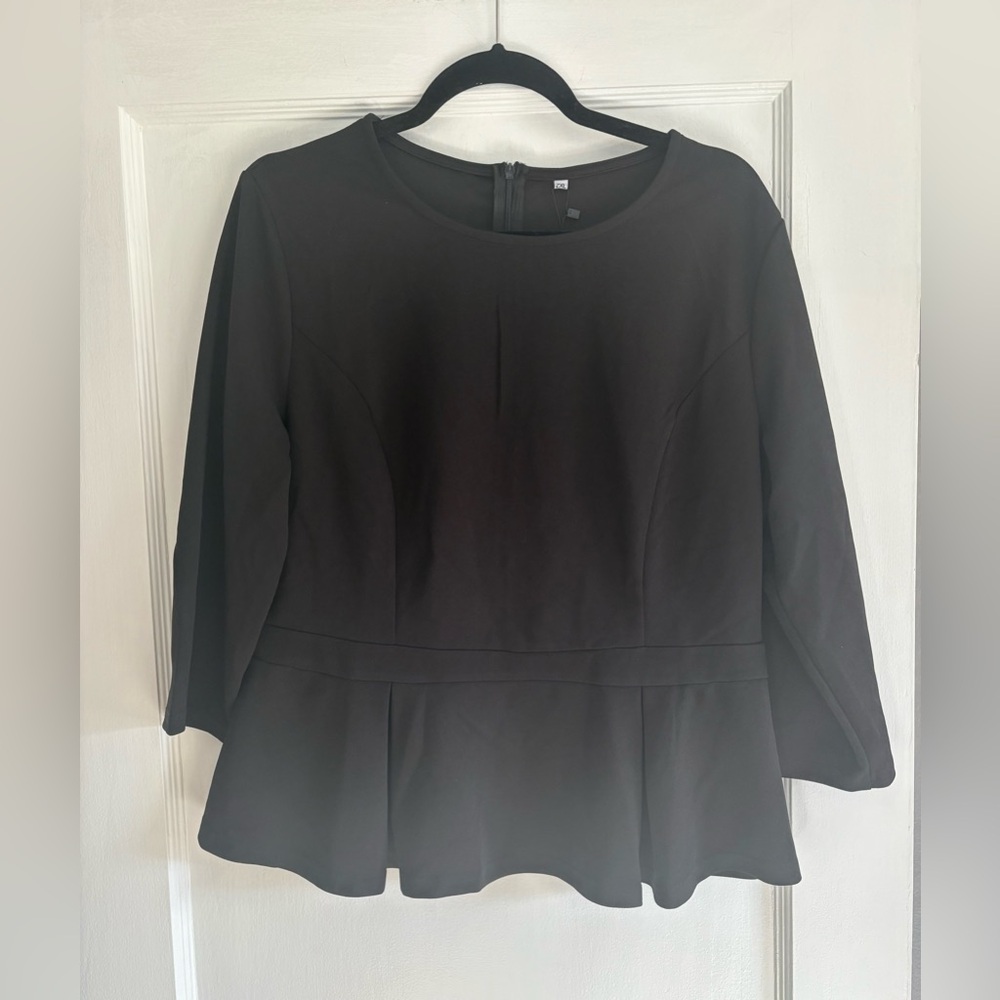 NWT Women Black 3/4 Sleeve Peplum Blouse Size 2XL